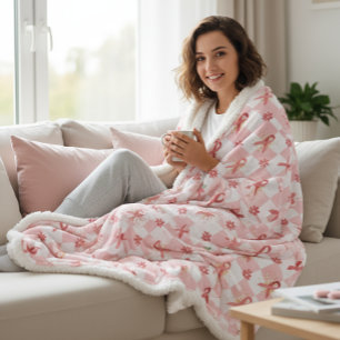 Rosa Band & Blumen-Kariert  Sherpadecke