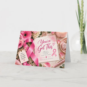 Rosa Band Brustkrebs-Bewusstsein Blumen Karte