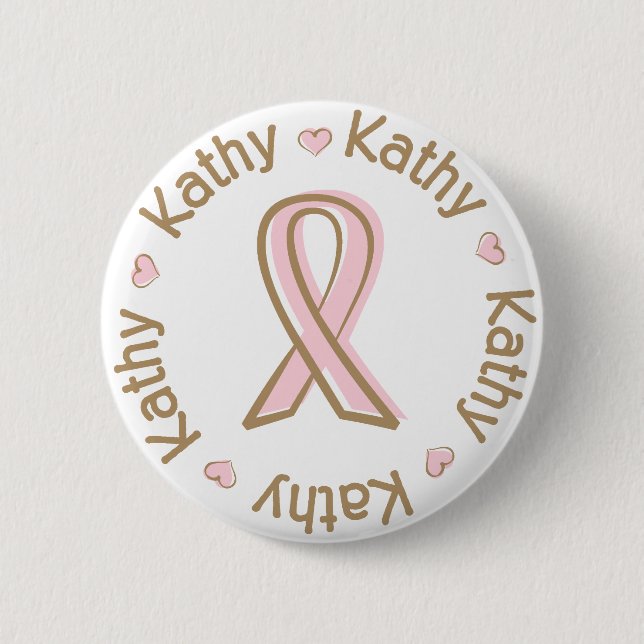 Rosa Band-Brustkrebs-Name Kathy Button (Vorderseite)