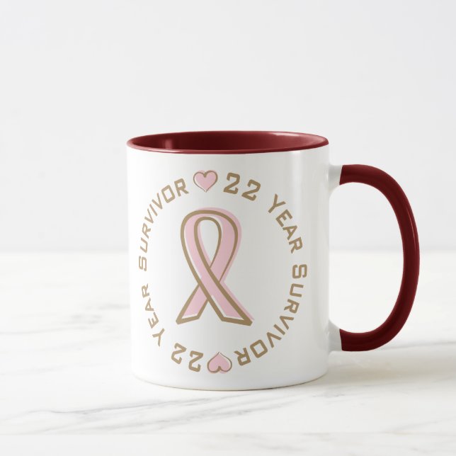 Rosa Band-Brustkrebs-Überlebender 22 Jahre Tasse (Rechts)