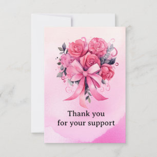 Rosa Band Brustkrebsbewusstsein mit Blumen Dankeskarte