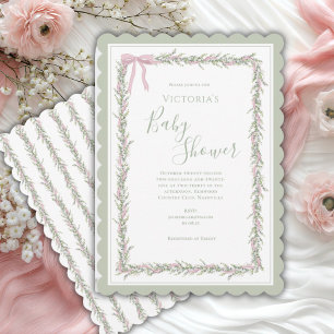 Rosa Band Grüne Elegante Babyparty Einladung