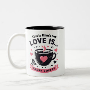Rosa Band Herz Liebe ist frischer Kaffee Zweifarbige Tasse