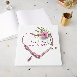 Rosa Band Herz mit Rose Gästebuch