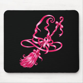 Rosa Band Hexenhut Besen Brustkrebs Mousepad