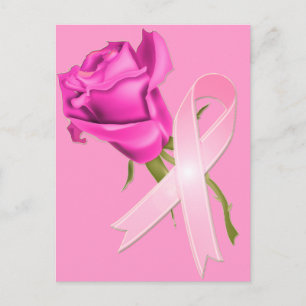 Rosa Band mit Rose *Brustkrebs-Bewusstsein * Postkarte