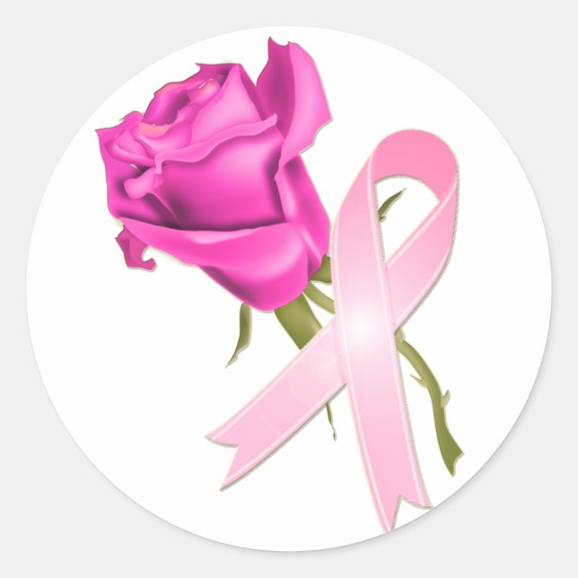 Rosa Band mit Rose *Brustkrebs-Bewusstsein * Runder Aufkleber (Vorderseite)