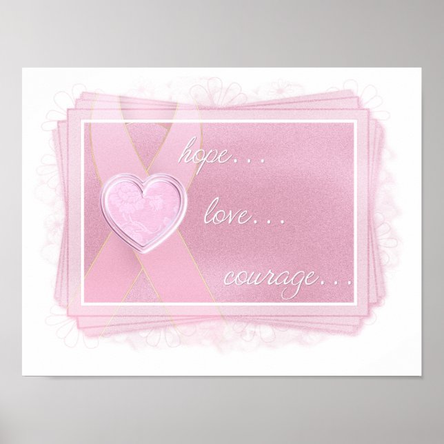Rosa Band - rosa Herz - Hoffnung/Liebe/Mut drucken Poster (Vorne)