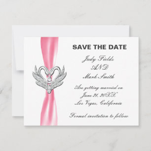 Rosa Band Silber Schwäne Save The Date Karte