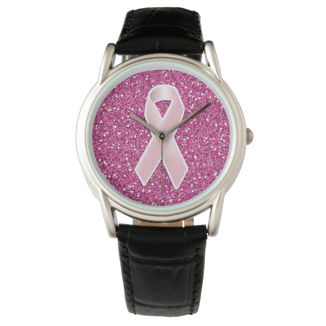 Rosa Band und Imitate Glitzer Armbanduhr (Vorderseite)