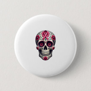 Rosa Band Zucker-Schädel Calavera Brustkrebs-Bewus Button