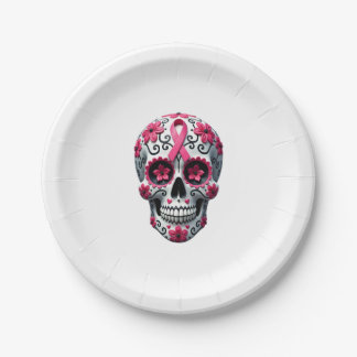 Rosa Band Zucker-Schädel Calavera Brustkrebs-Bewus Pappteller