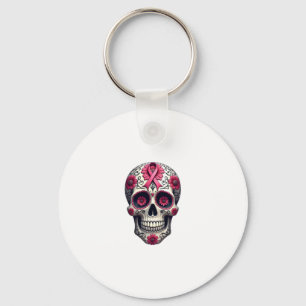 Rosa Band Zucker-Schädel Calavera Brustkrebs-Bewus Schlüsselanhänger