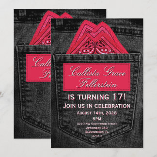 Rosa Bandana in Jean-Tasche schwarze Jeans Einladung