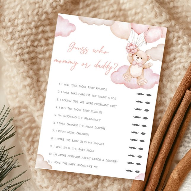 Rosa Bär Ballon Errate Wer Ist Mama Oder Papa Spie (Girl Bearly Wait Balloon Baby Shower Guess Who Mommy or Dadyy Game)