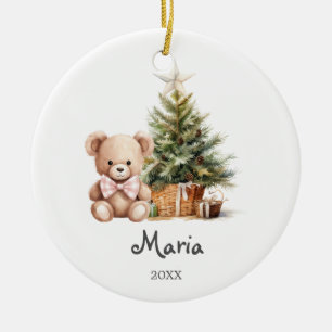 Rosa Bär-Baum-Babys erstes Weihnachten Keramik Ornament