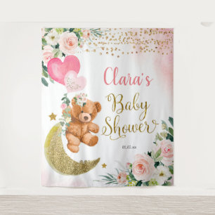Rosa Bär Luftballon Baby Shower-Schild Wandteppich