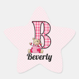 Rosa Bär Mit Monogramm B mit Name Stern-Aufkleber