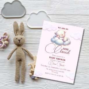 Rosa Bär Wir sind auf Wolke sieben Baby-Party Einladung