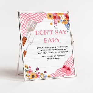Rosa Barbeque-Baby-Shower - Don't Say Baby-Schild Poster