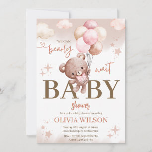 Rosa Bären-Ballon Baby Shower Einladung