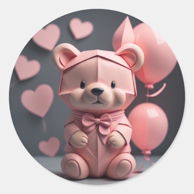 Rosa Bären Ballon Runder Aufkleber (Vorderseite)