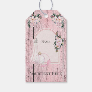 Rosa Barnholz mit rosa Parfüm Flaschen Fun Design Geschenkanhänger