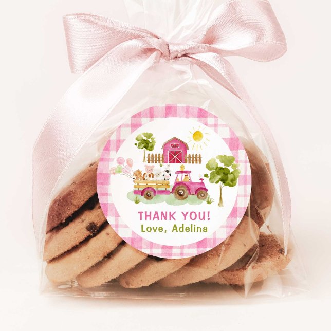 Rosa Barnyard Farmtiere Geburtstag Runder Aufkleber (Von Creator hochgeladen)