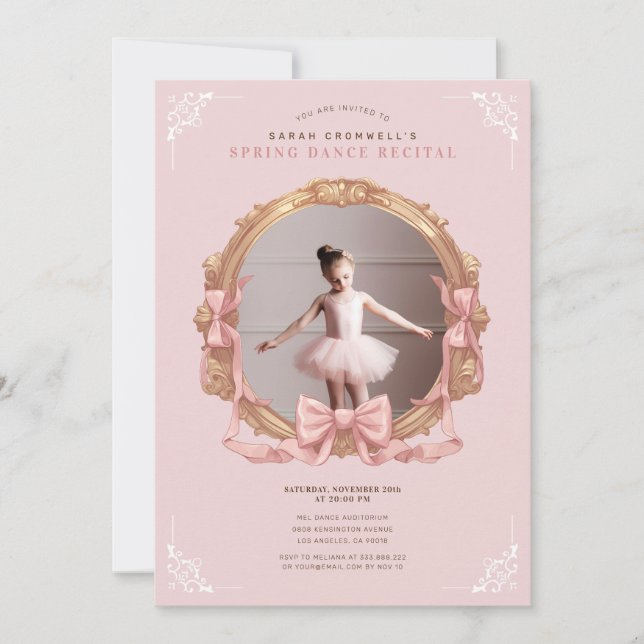 Rosa Barock Rahmen Kinder Ballett Tanz Erwägung Einladung (Vorderseite)