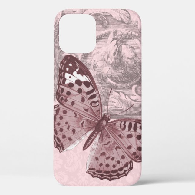 Rosa barocke Verzierung mit Schmetterling Case-Mate iPhone Hülle (Rückseite)