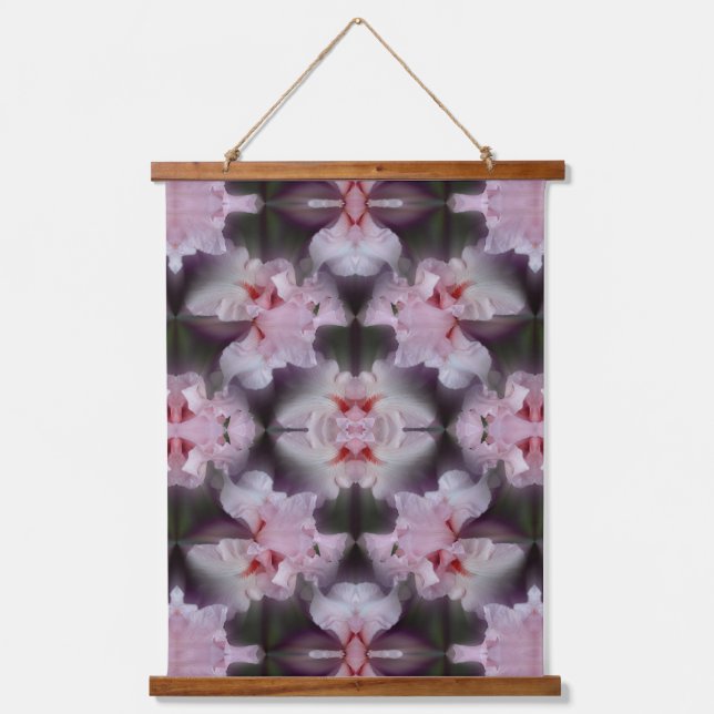 Rosa Bartete Iris-Blume Abstrakt Wandteppich Mit Holzrahmen (Vorderseite)