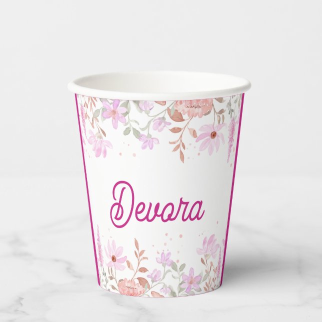 Rosa Bas mitzva Serviette mit Namen Pappbecher (Vorderseite)