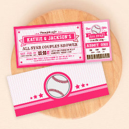 Rosa Baseball Ticket Couple Dusche Einladung