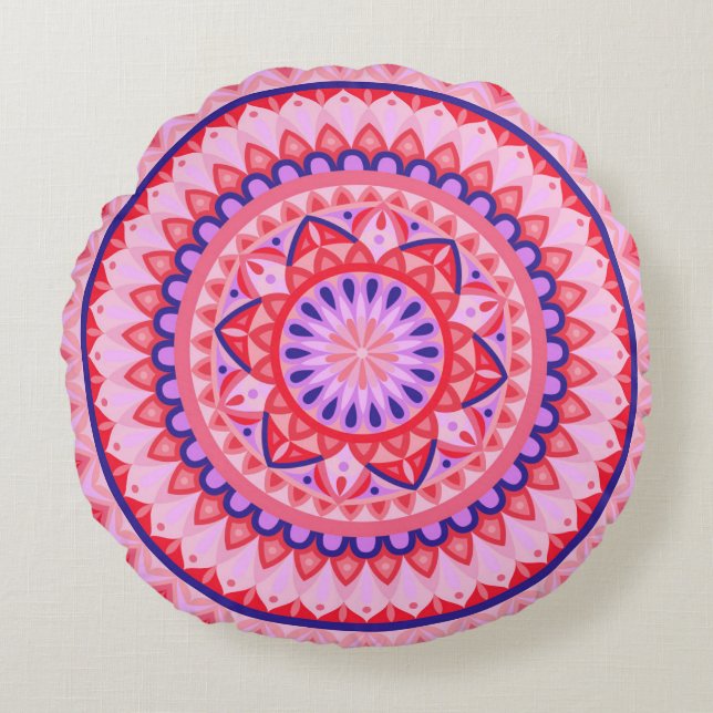 Rosa Basis Mandala Rundkissen Rundes Kissen (Vorderseite)