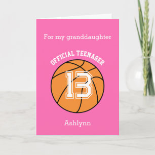 Rosa Basketball 13. Geburtstag Enkelin Karte