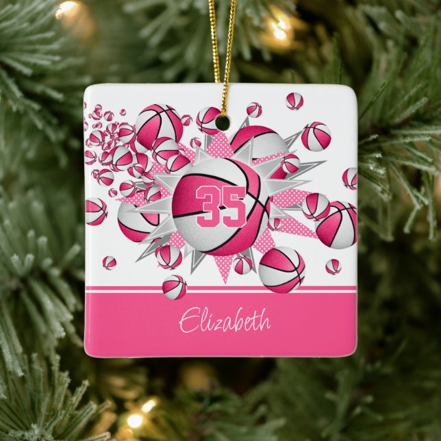 Rosa Basketball-Blowball-Mädchensport Keramikornament (Baum)