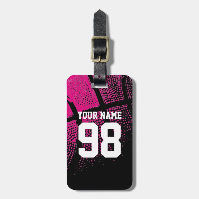 Rosa Basketball Gepäckmarke mit Jerseynummer Gepäckanhänger (Vorderseite vertikal)