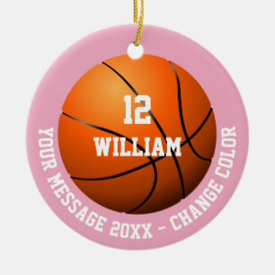 Rosa Basketball mit individuellem Namen und Nummer Keramik Ornament