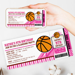 Rosa Basketball Ticket Pass Einladung zum Geburtst