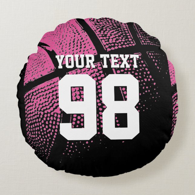 Rosa Basketballkissen mit Jerseynummer Rundes Kissen (Vorderseite)