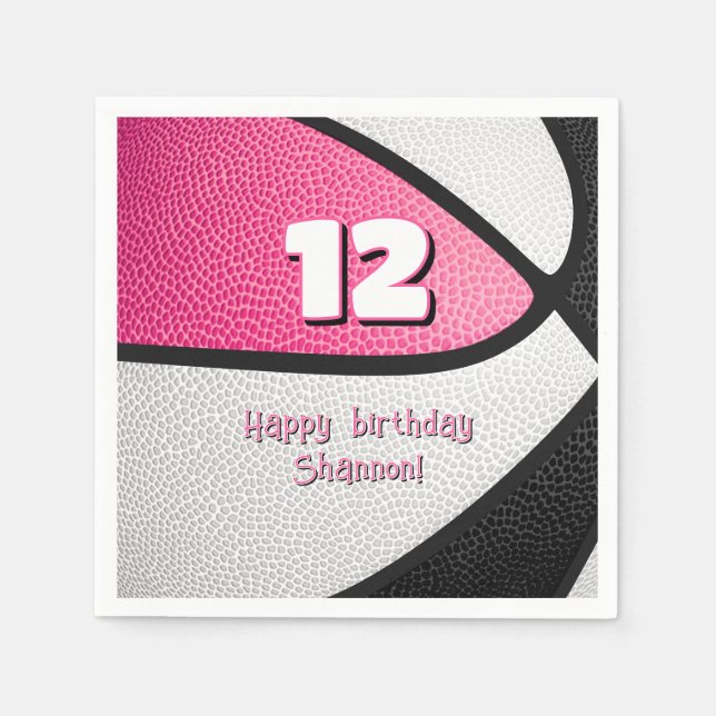 Rosa Basketballmädchen Geburtstagssport-Party Serviette (Vorderseite)