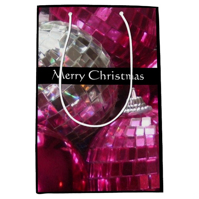 Rosa Baubles Frohe Weihnachtsgeschenk Tasche Mitte Mittlere Geschenktüte (Vorderseite)
