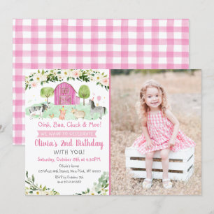 Rosa Bauernhof Geburtstag Einladung