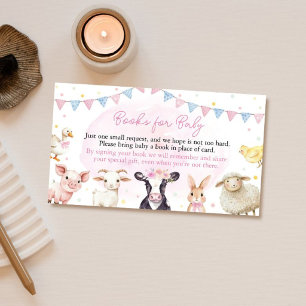 Rosa Bauernhof-Tiere Baby Shower Bücher für Baby Begleitkarte
