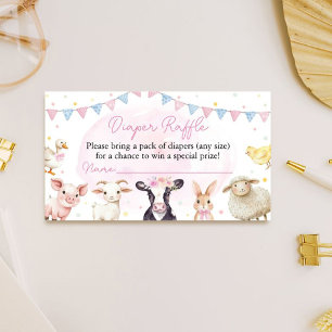Rosa Bauernhof-Tiere Baby Shower Windel-Raffle Begleitkarte