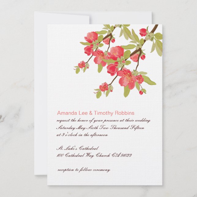 Rosa Baumblüten zum Hochzeitsempfang Einladung (Vorderseite)