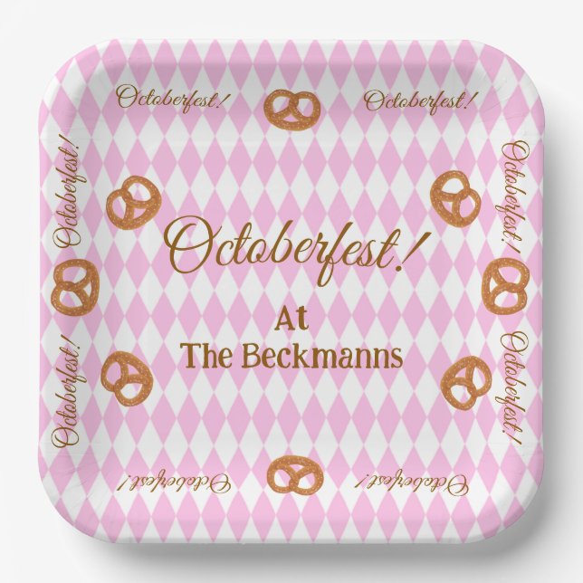 Rosa bayerische Oktoberfest-Bretzels Persönlich ge Pappteller (Vorderseite)