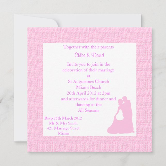 Rosa Beach Wedding Einladung mit Tanzpaaren (Vorderseite)