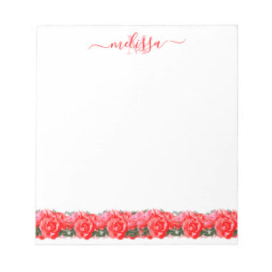 Rosa Bed of Rose Monogramm Notepad Notizblock
