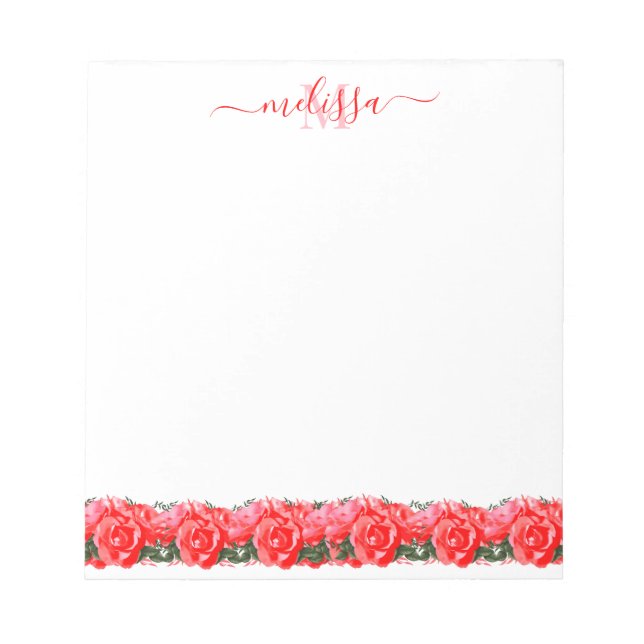 Rosa Bed of Rose Monogramm Notepad Notizblock (Vorderseite)